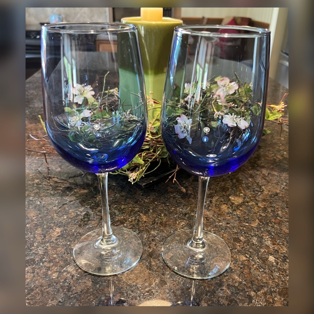 Block Crystal Cobalt Blue  Wine Glasses ( pair)